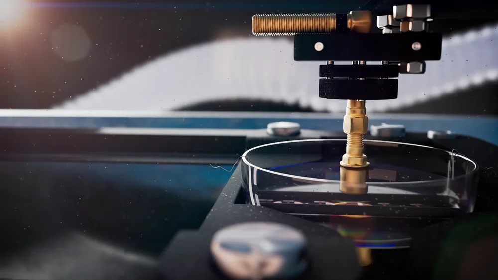The opening frame of Listening to Miniature Hearts, showing an ultrasound apparatus above a circular tissue chamber